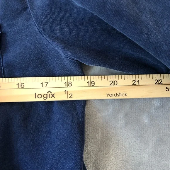 Chelsea & Theodore Flare Midi Dress Size M Tencel Pockets Roll Tab Sleeve Collar - Picture 11 of 12